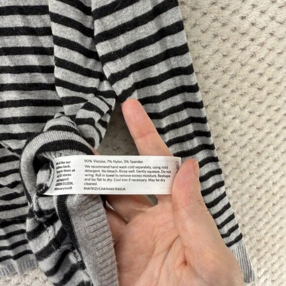 Eileen Fisher Knit Top Striped Gray Black Funnel Neck Long Sleeve Pullover XS - Picture 5 of 6